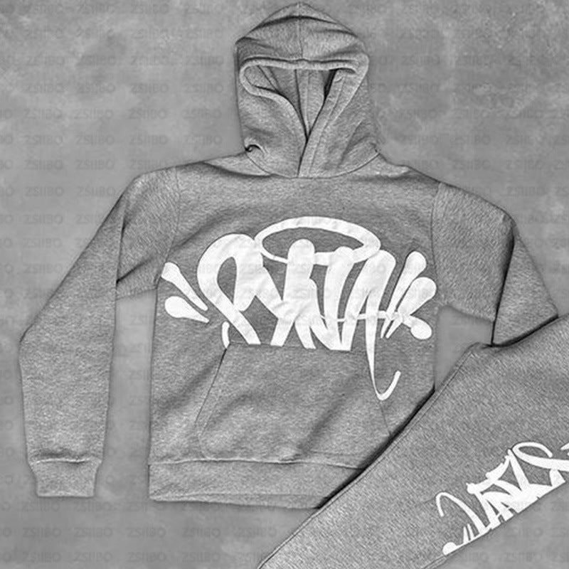 Damen Kapuzenpullover mit kreativem Graffiti-Design und praktischen Kängurutaschen Drune