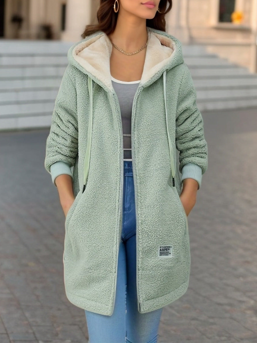 Damen Kapuzen-Sherpa-Jacke mit gestickten Details Drune
