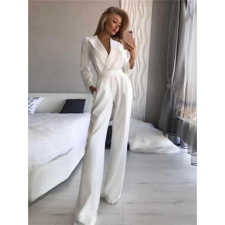 Damen Eleganter und modischer Jumpsuit mit schmalem Kragen und praktischen Taschen Drune