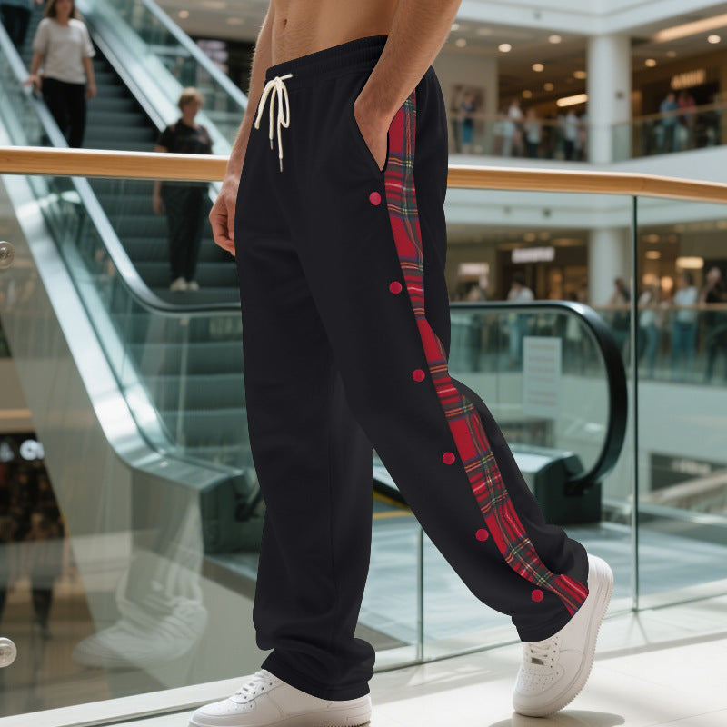 Herren nan Sweatpants mit seitlichem Karostreifen, Druckknopfleiste und Kordelzug Drune