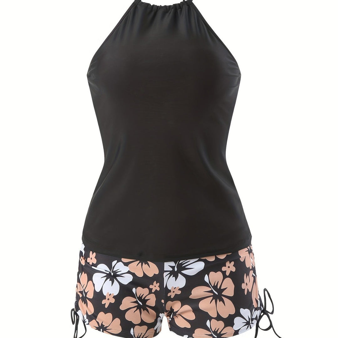 Damen Tankini-Set mit lässigem Oberteil und hoch taillierten Shorts Drune