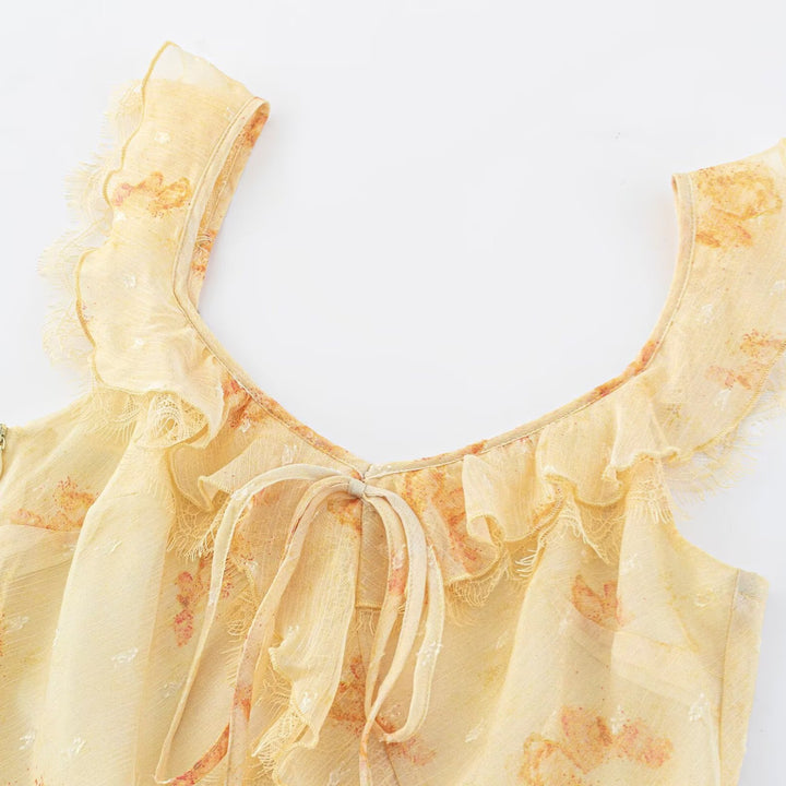 Damen Maxikleid mit verspieltem Rüschendesign und Blumenmuster Drune