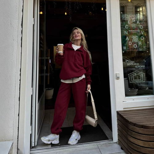 Damen lässiges Sweatshirt-Set mit elastischem Bündchen Drune