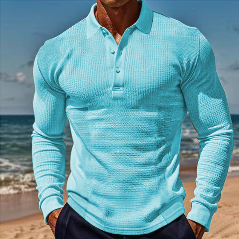 Herren Langarm-Henley-Shirt aus atmungsaktivem Strukturmaterial mit dekorativen Knöpfen Drune