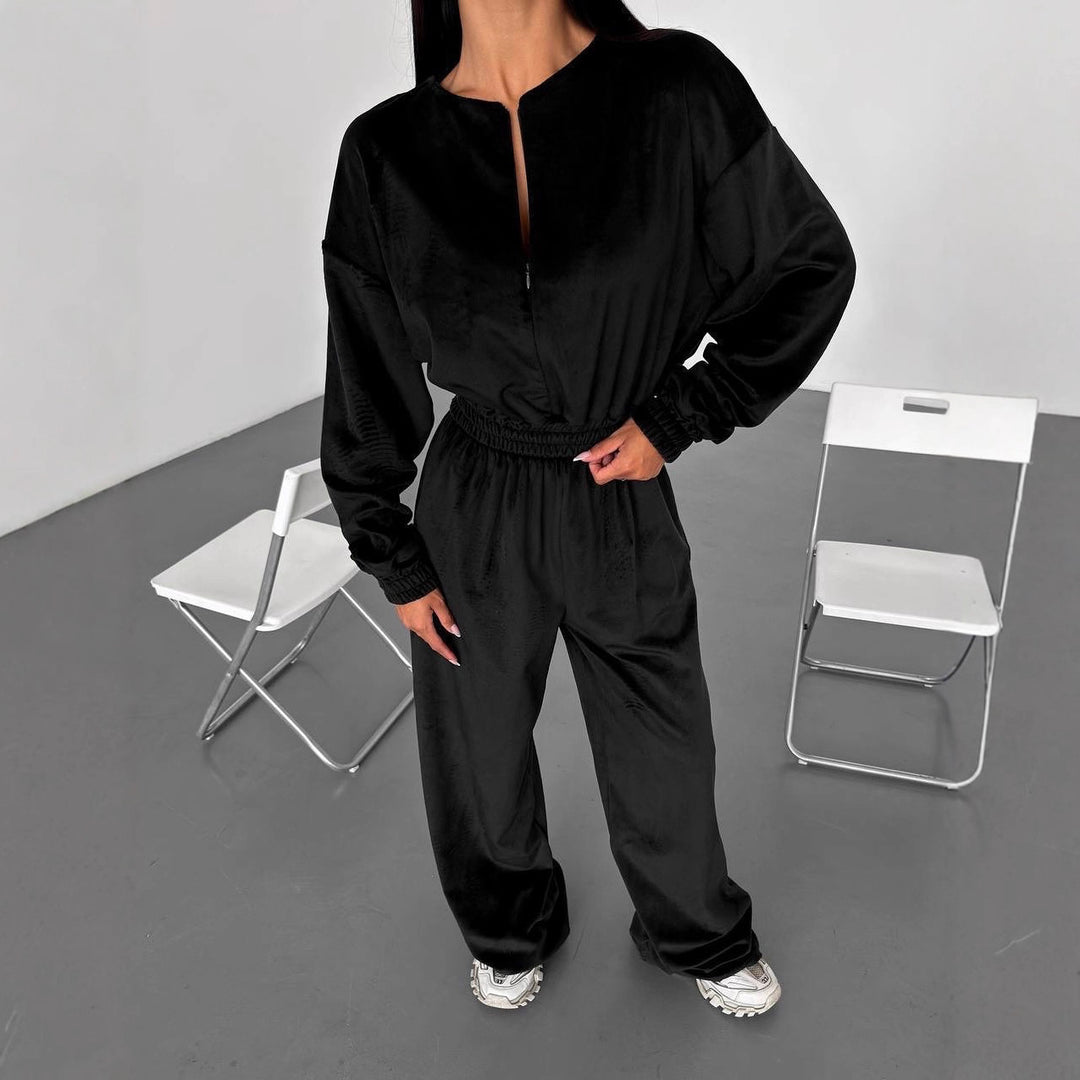 Damen cropped Fleece-Jogginganzug mit hohem Bund und elastischen Bündchen Drune