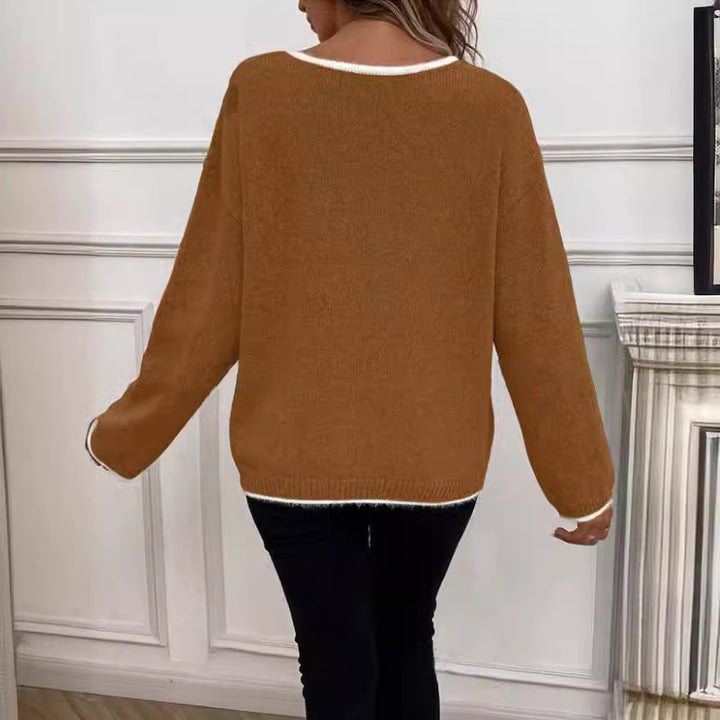 Damen Strickpullover mit modernem V-Ausschnitt und lässigem Schnitt Drune