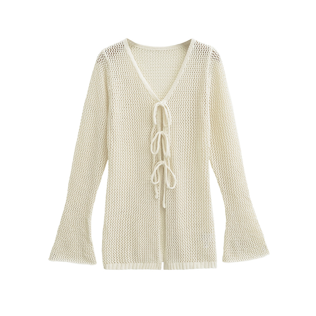 Damen Strickpullover mit V-Ausschnitt und Schnürung Drune