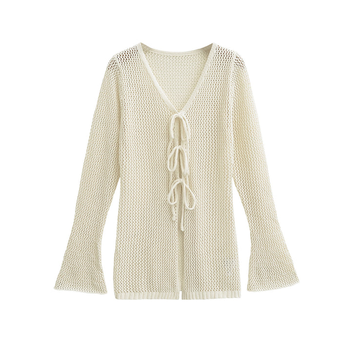 Damen Strickpullover mit V-Ausschnitt und Schnürung Drune