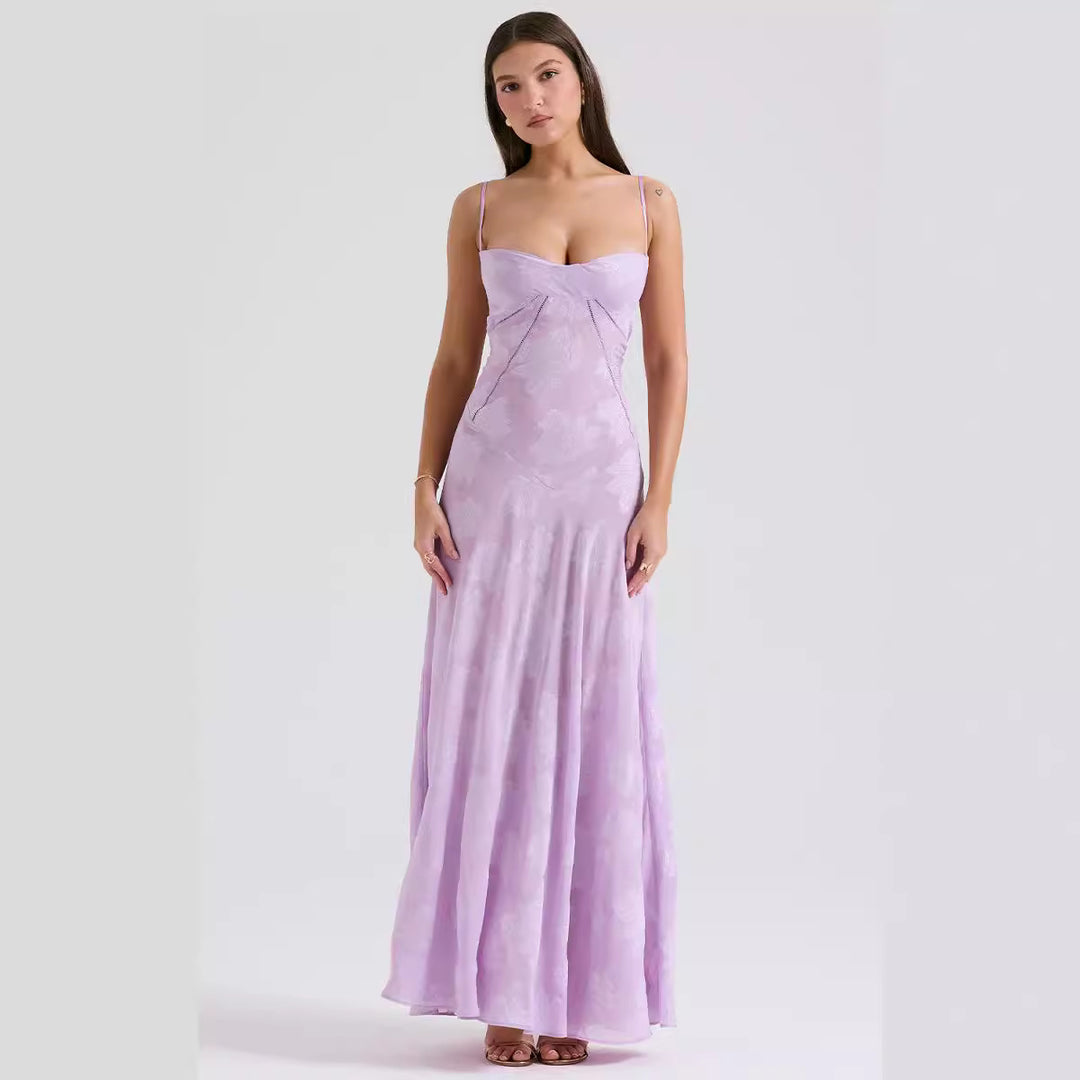 Damen Elegantes Maxikleid mit floralem Häkelmuster und raffiniertem Schnitt Drune