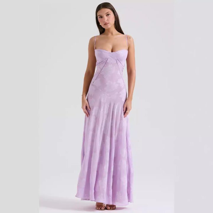 Damen Elegantes Maxikleid mit floralem Häkelmuster und raffiniertem Schnitt Drune