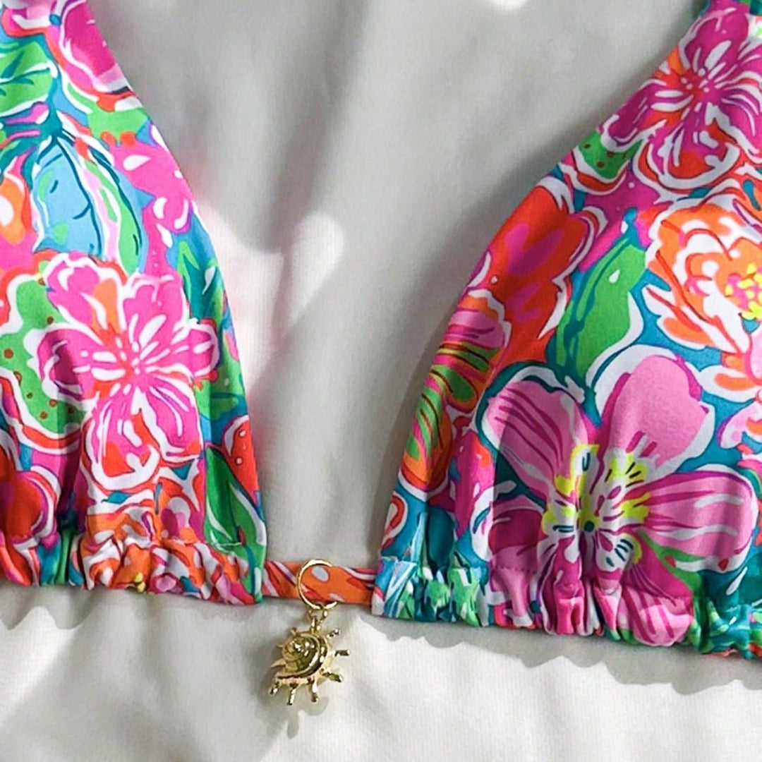 Damen Triangel-Bikini mit modischem Blumendesign Drune
