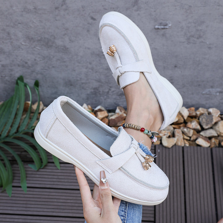 Damen nan bequeme Veloursleder-Loafer mit dekorativem Tassel-Detail und gepolsterter Komfortsohle Drune