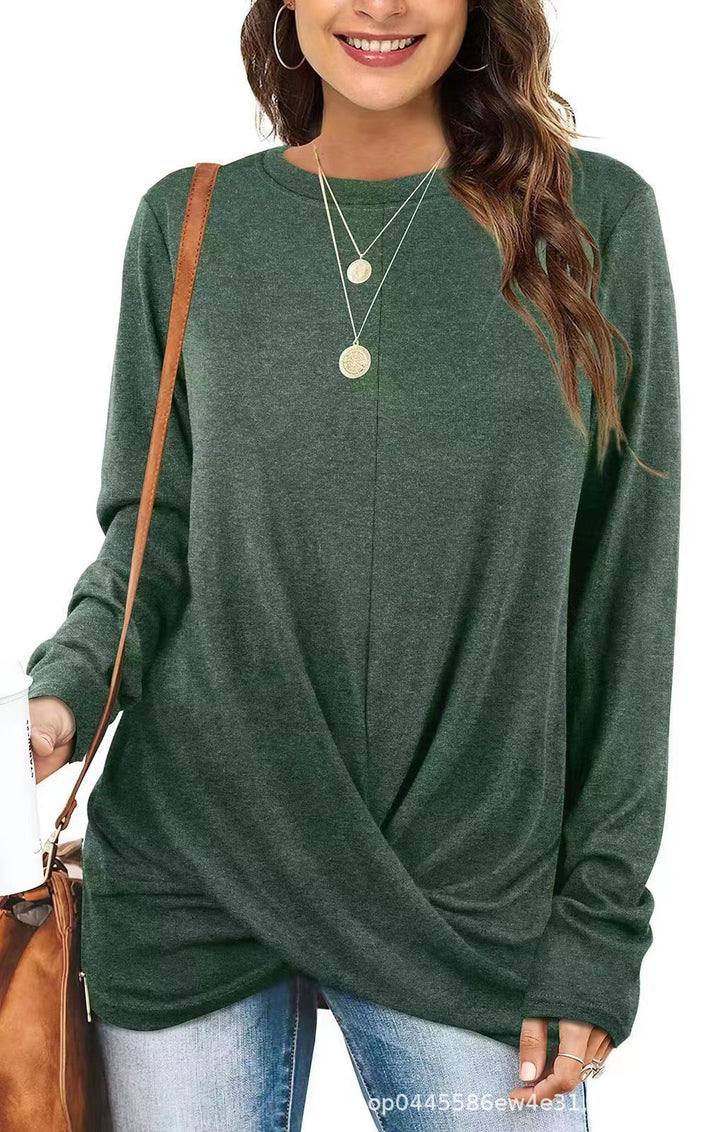 Damen lässiges Longsleeve Oberteil mit Wickeloptik und Rundhalsausschnitt Drune