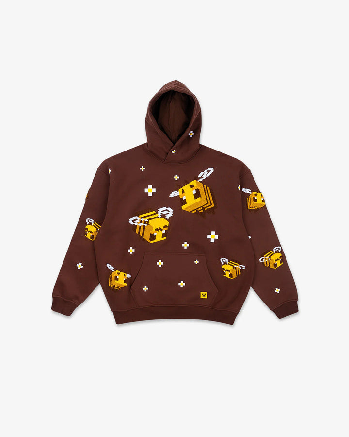 Unisex nan Kapuzenpullover mit eingestricktem Pixel-Bienenmotiv und aufgesetzter Kängurutasche Drune