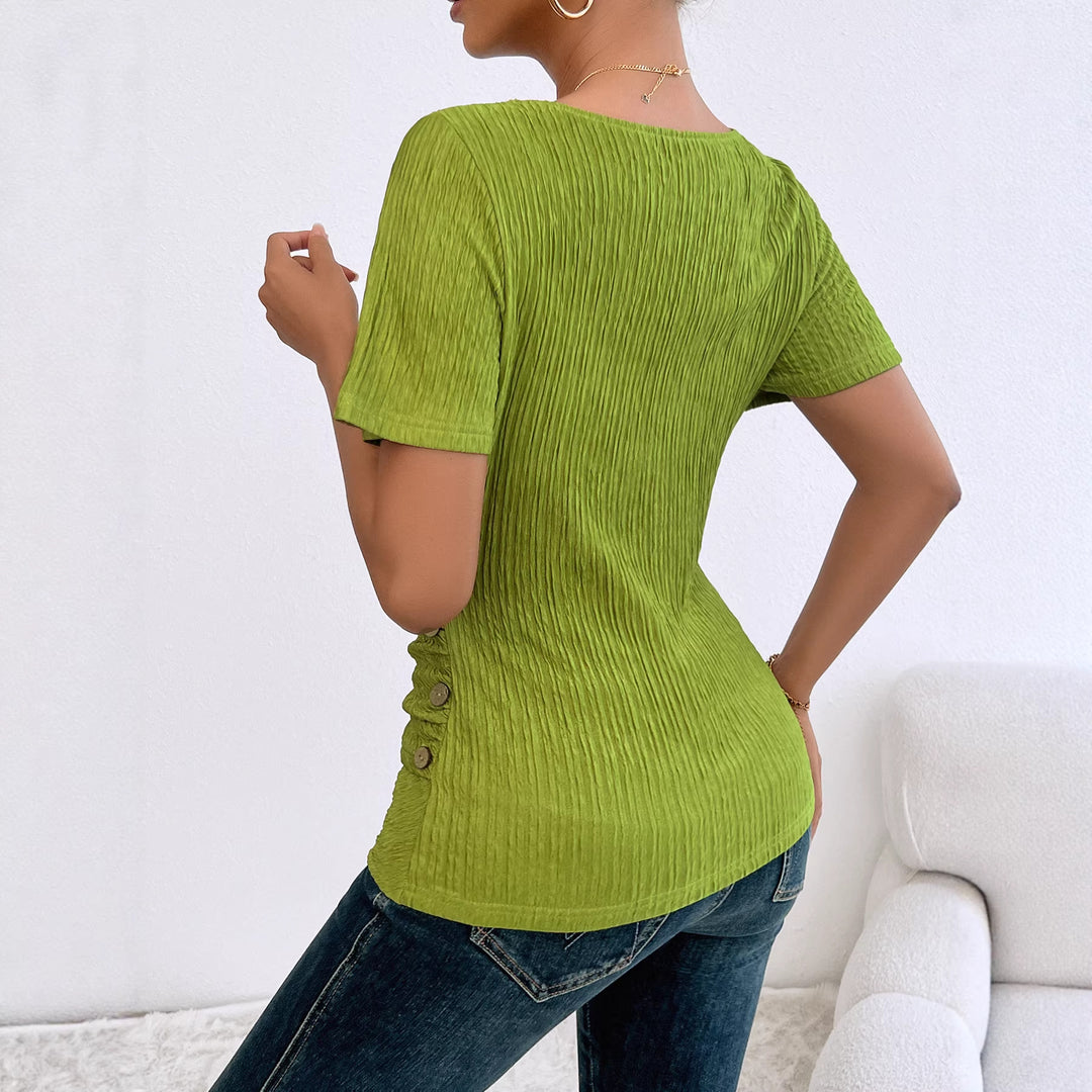 Damen Wickelbluse mit raffinierten Falten und Knopfdetails Drune