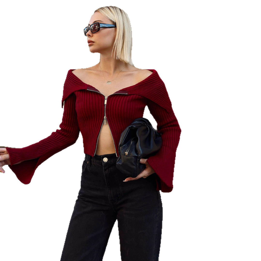 Damen Strickjacke mit weitem Ärmeldesign und Reißverschluss Drune