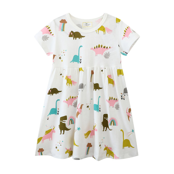 Mädchen Freizeitkleid mit verspielten Dinosaurier- und Einhorn-Motiven Drune
