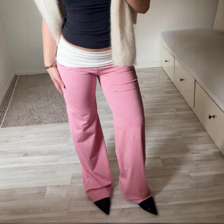 Damen Schlaghose mit dekorativem Streifenmuster und hohem Bund Drune