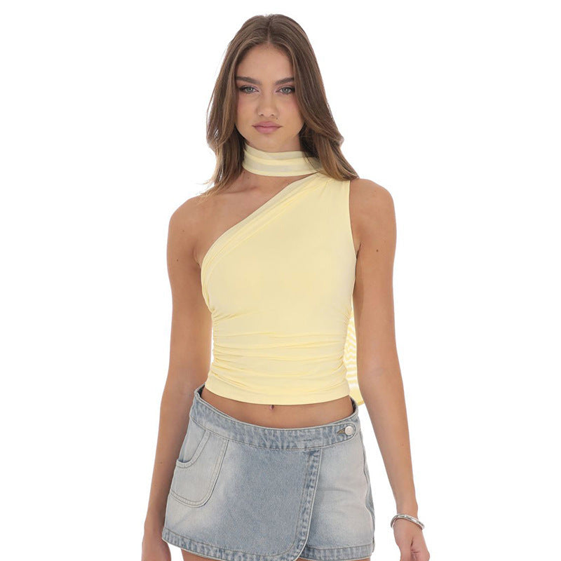 Damen Asymmetrisches Crop-Top mit dekorativem Choker Drune