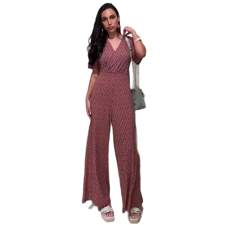 Damen Jumpsuit mit elastischem Bund und tiefem V-Ausschnitt Drune