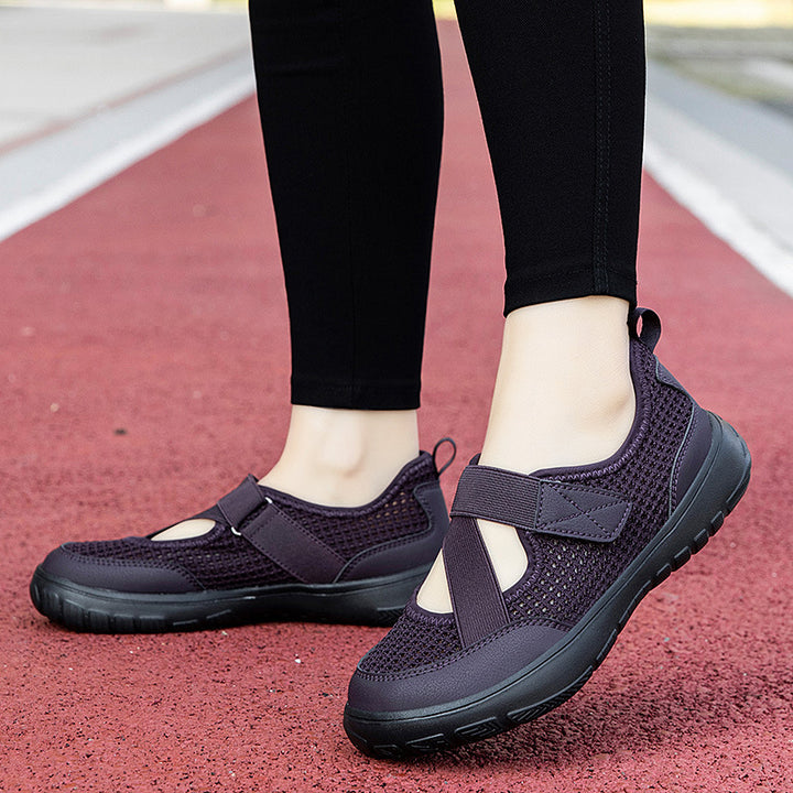 Damen nan atmungsaktive Strick-Riemchensneaker mit Klettverschluss gepolsterter Komfortsohle und flexibler Profillaufsohle Drune