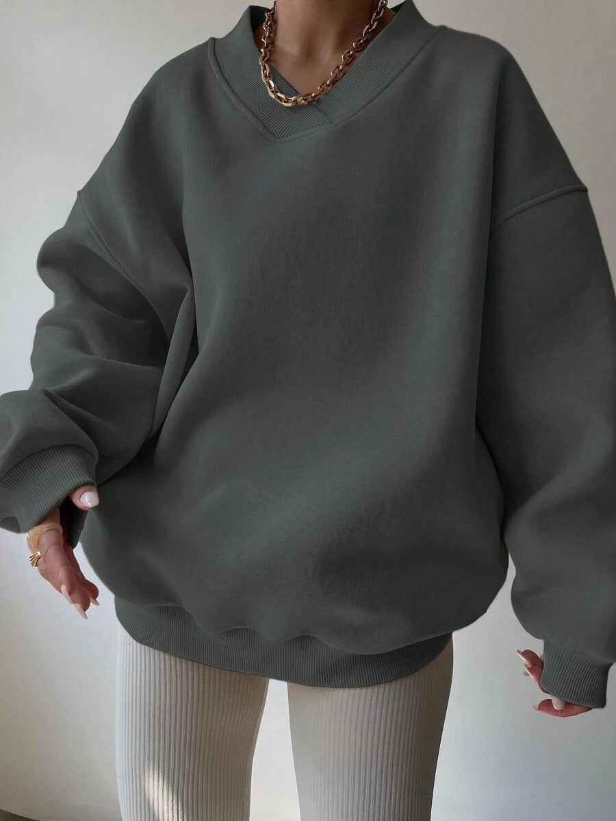Damen Oversized Sweatshirt mit V-Ausschnitt Drune