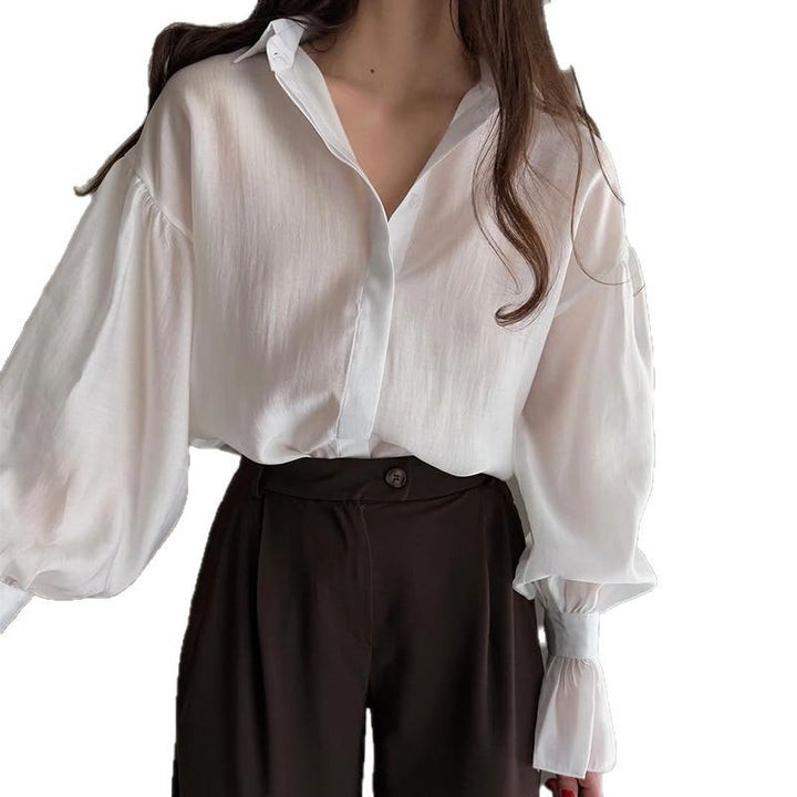 Damen elegante Bluse mit voluminösen Ärmeln Drune
