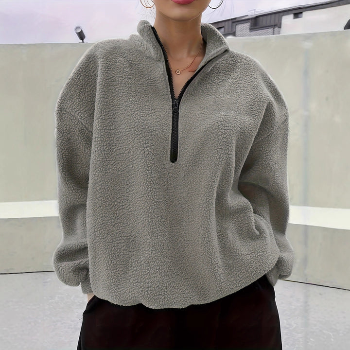 Damen kuscheliger Fleece-Pullover mit Stehkragen und Reißverschluss Drune