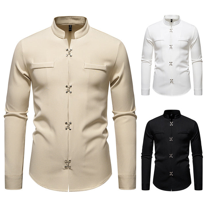 Herren Hemd mit asiatischem Knopfdesign Drune