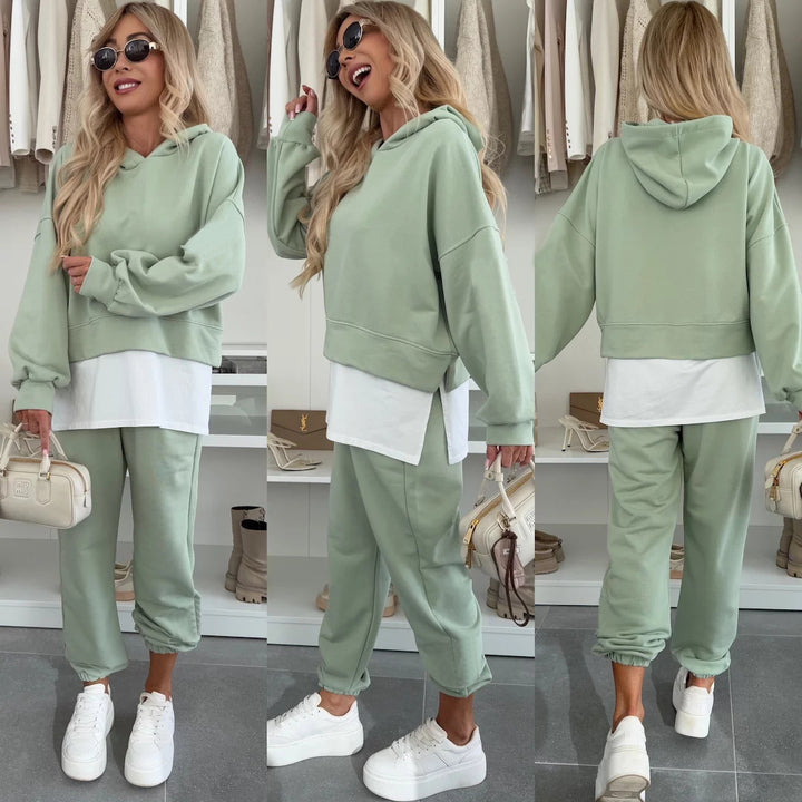 Damen lässiger Kapuzenpullover mit hochgeschnittenen Sweatpants Drune