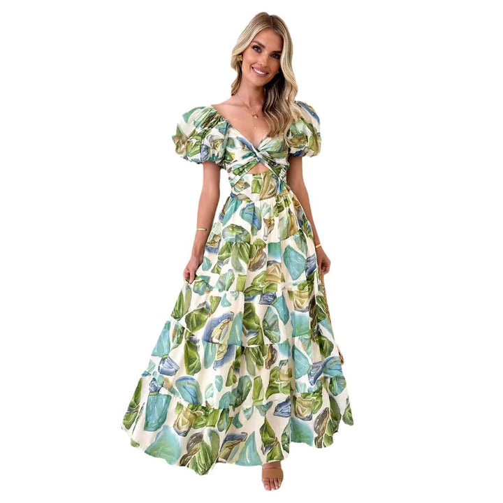 Damen Maxikleid mit voluminösen Puffärmeln und floralem Muster Drune