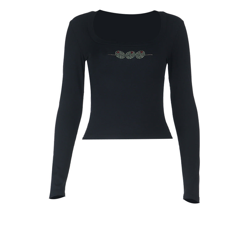 Damen Langarmshirt mit trendigem Neckholder-Ausschnitt und fröhlichem Stickmotiv Drune