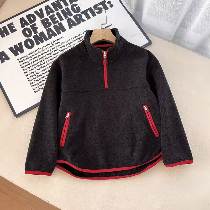 Damen Fleece-Pullover mit hohem Kragen und praktischen Reißverschlusstaschen Drune