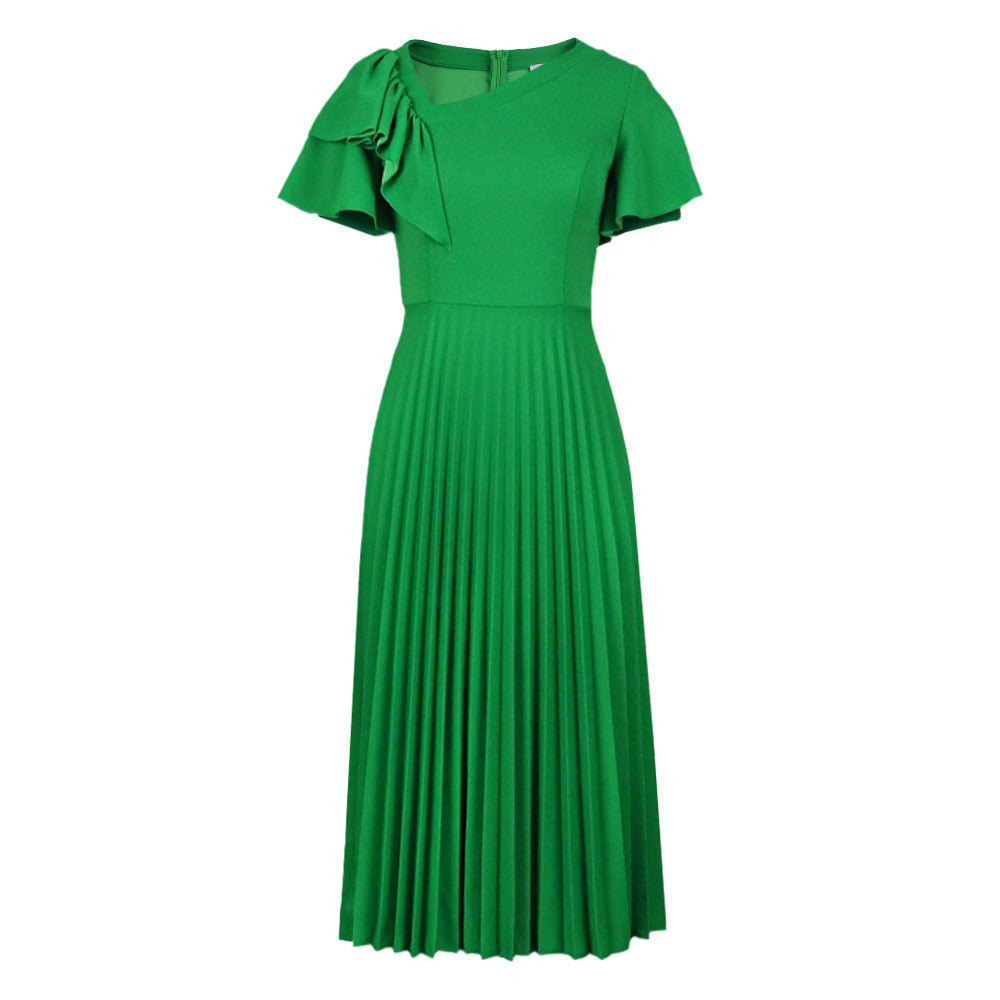Damen Plissee-Kleid mit asymmetrischem Schnitt und eleganter Rüsche Drune