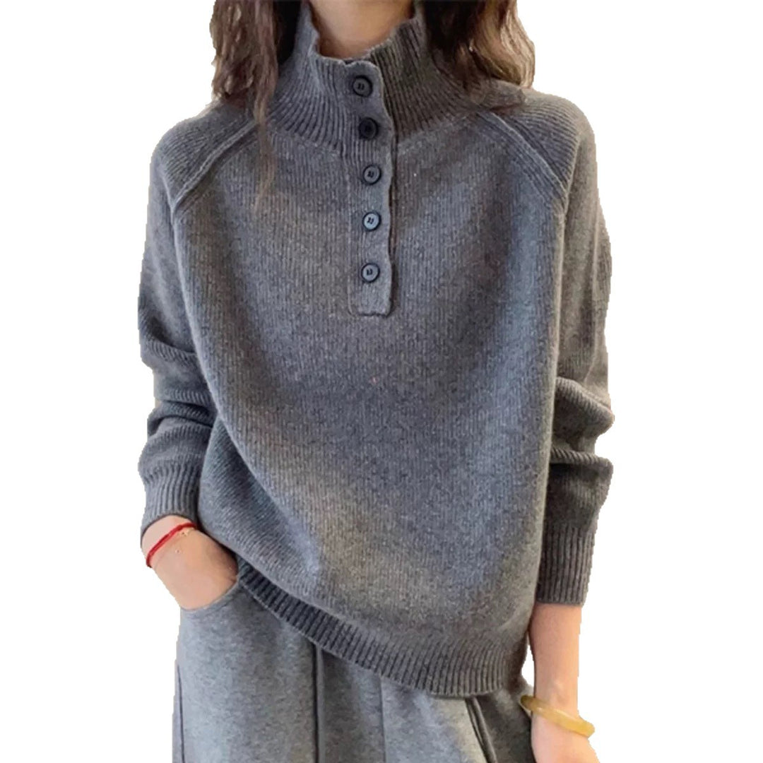 Damen Komfortabler Strickpullover mit Knopfleiste Drune