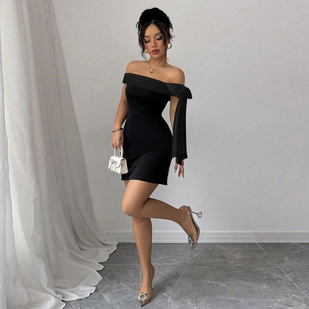 Damen Minikleid mit schulterfreiem Design und elegantem Schleifenverschluss Drune