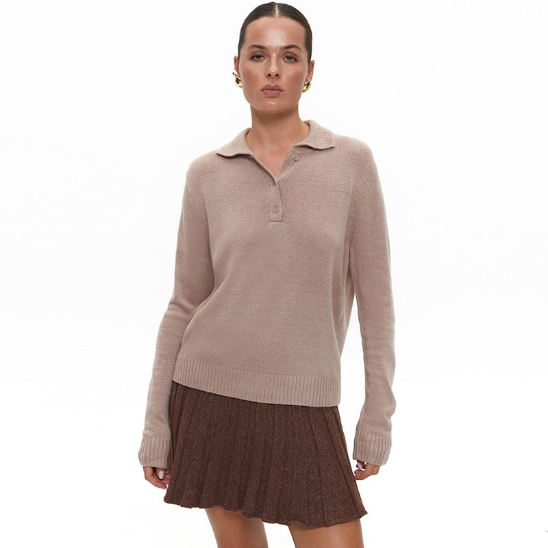 Damen eleganter Strickpullover mit Kragen Drune