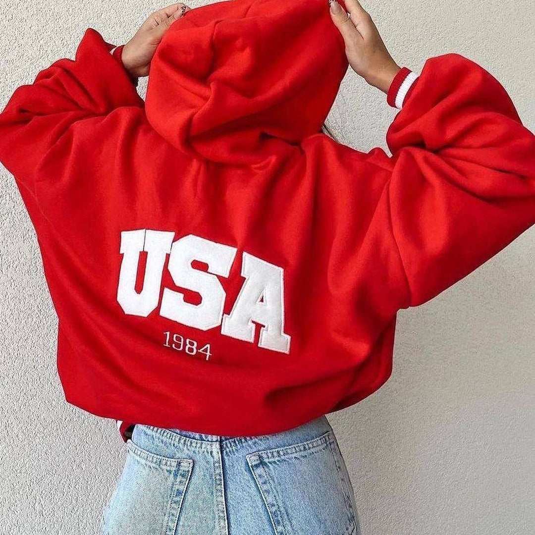 Damen Oversized Kapuzenpullover mit auffälligem Logo Drune