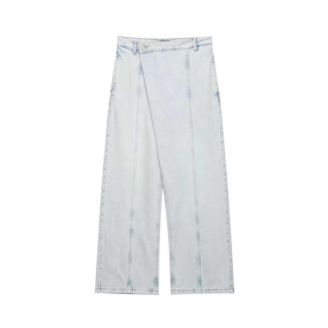 Damen weite High-Waist Jeans mit dekorativen Nähten und lässigem Schnitt Drune