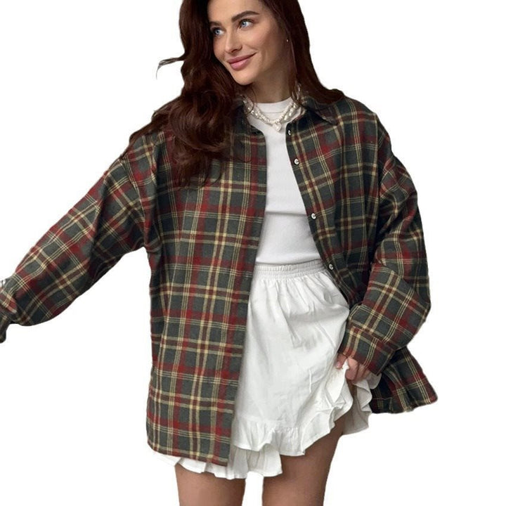 Damen lässige Karobluse aus weicher Baumwolle mit Knopfdetails Drune