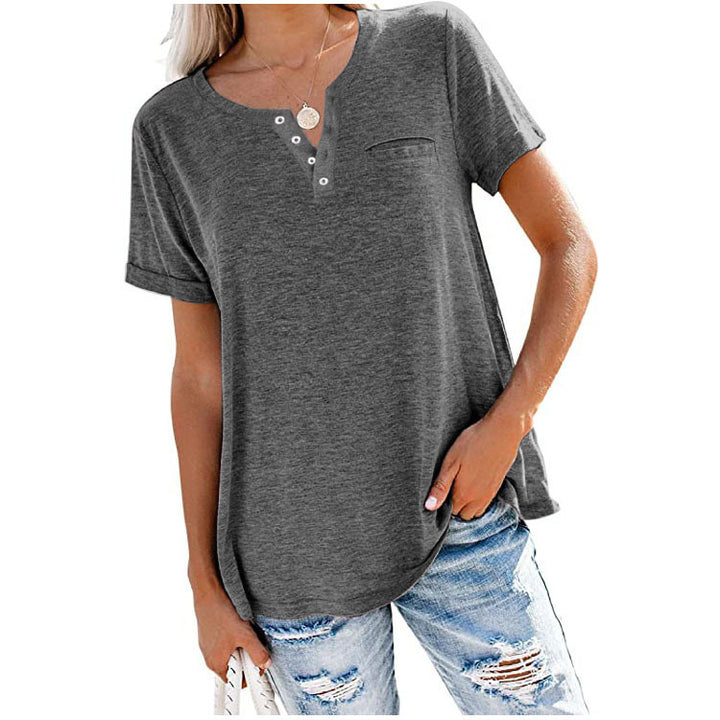 Damen Freizeit T-Shirt mit Knopfleiste und Brusttasche Drune