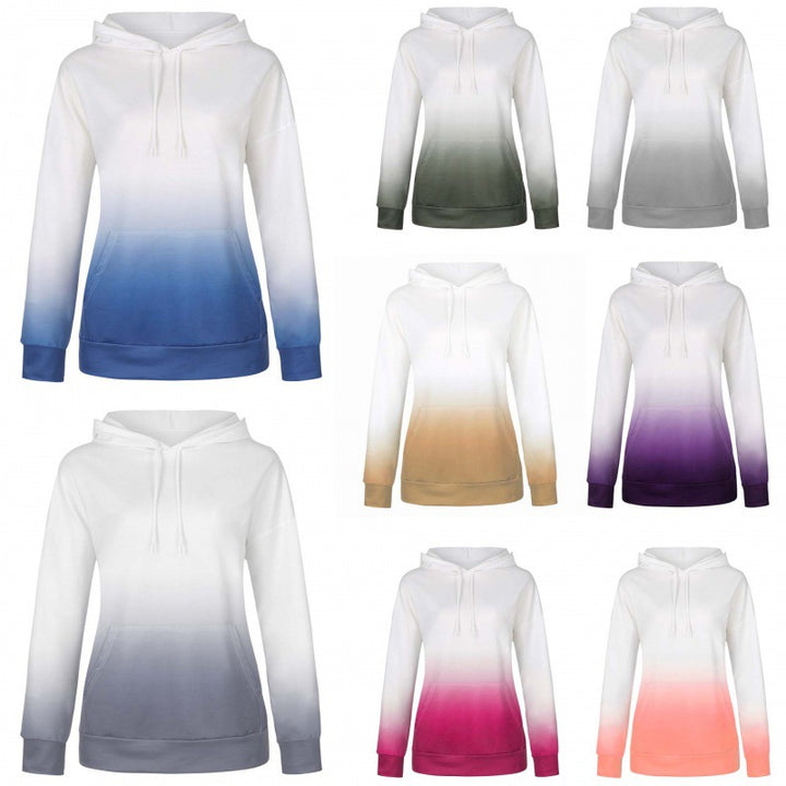 Damen Kapuzenpullover mit modernen Farbverlauf und praktischen Kängurutaschen Drune