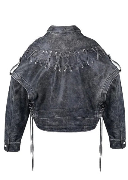 Drune | Edge - Abgenutzte Schnür-Bikerjacke