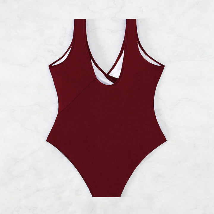 Damen eleganter Einteiler Badeanzug mit Wickeldetail Drune