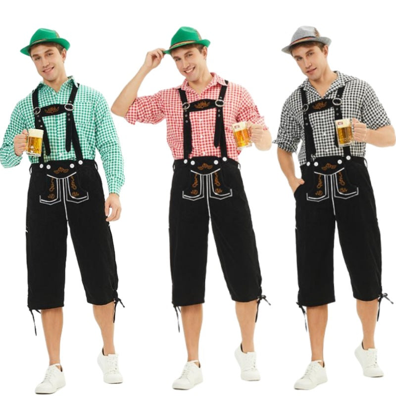 Herren nan knielange Trachten-Latzhose mit verstellbaren Trägern und dekorativer Stickerei Drune
