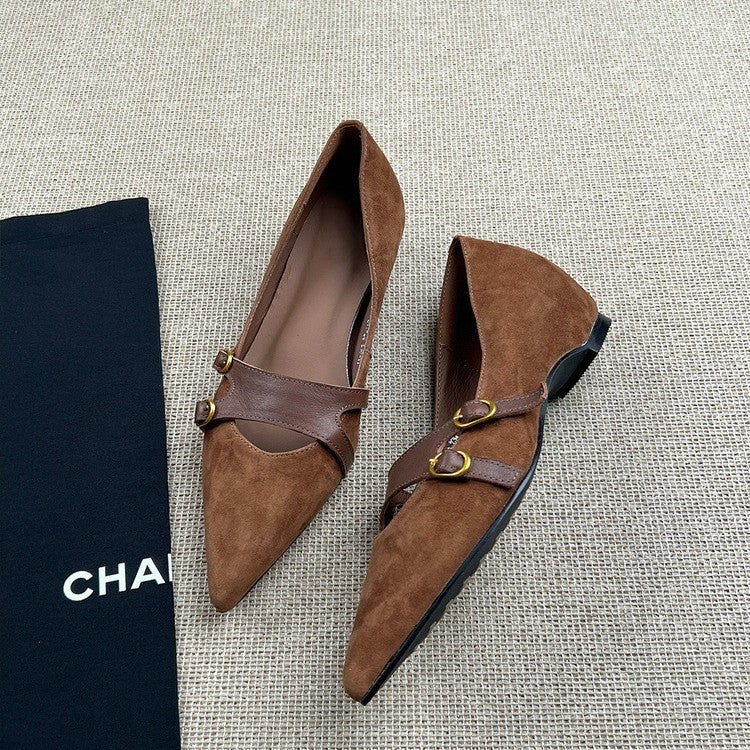 Damen Slingback-Ballerinas mit dekorativer Schnallenakzent und eleganter Lederoberfläche Drune