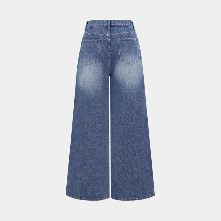 Damen nan hochgeschnittene Doppelbund-Jeansculotte mit weitem Cropped-Bein und sichtbaren Nahtpaneelen Drune