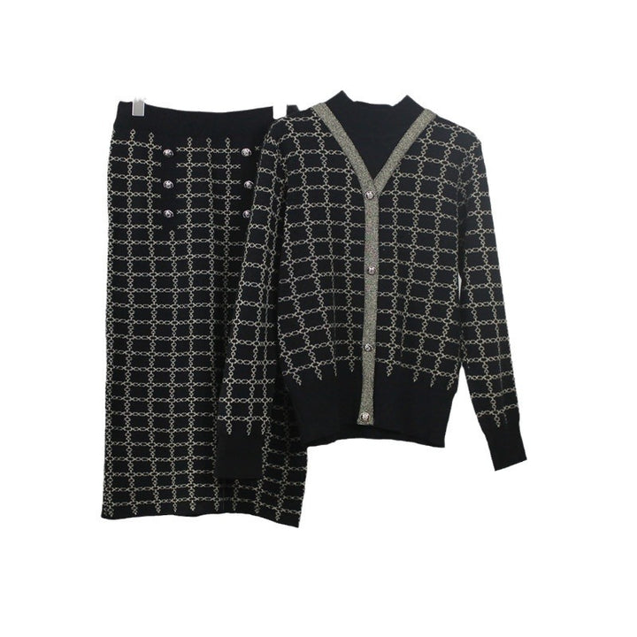 Damen Strickensemble mit dekorativen Knöpfen und elegantem V-Ausschnitt Drune