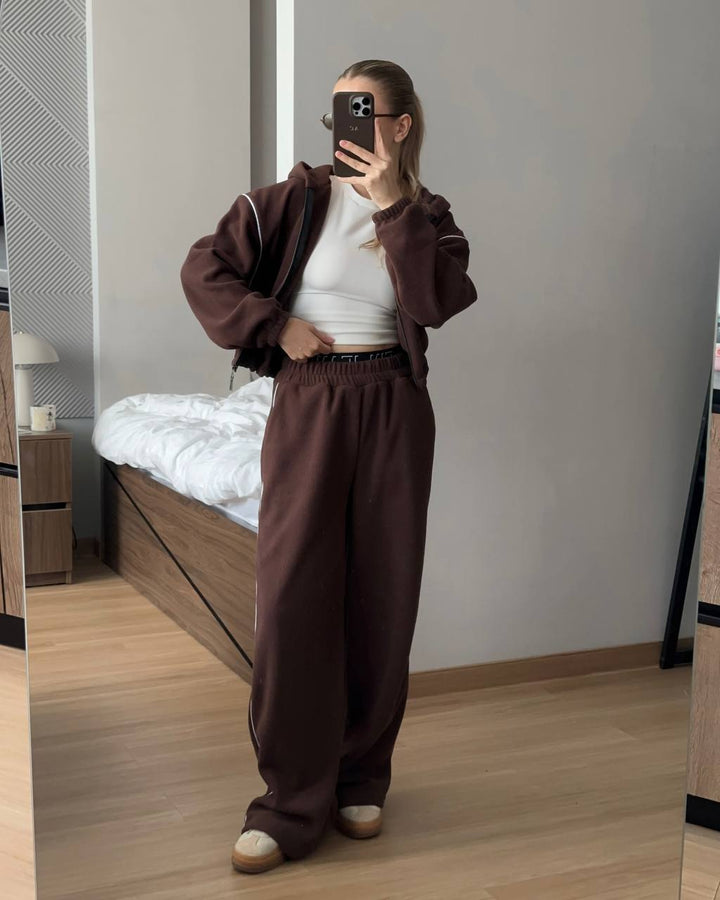 Damen gemütliches Fleece-Set mit Kapuze und weitem Schnitt Drune