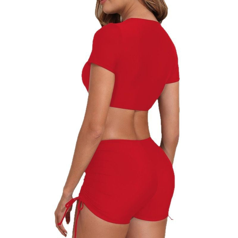 Damen Sportliches Bikini-Set mit kurzem Oberteil und schnürbarem Höschen Drune